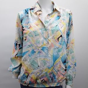 Vintage Da Rue Blouse top sz 14 (modern M) pastels dolma sleeves w shoulder pads